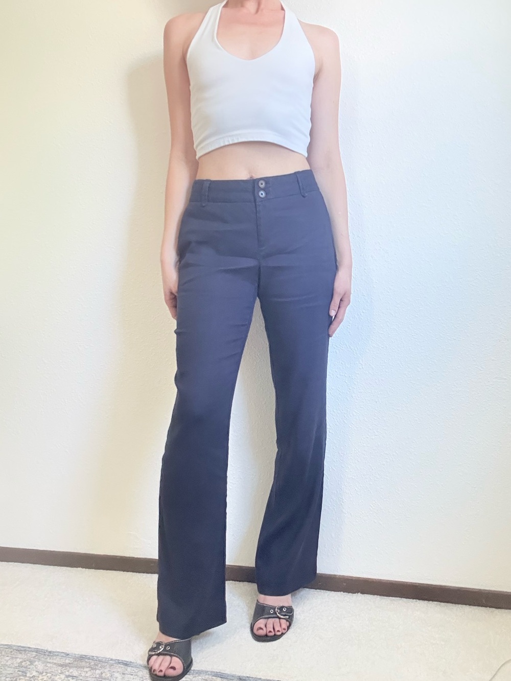 Anthropologie Elevenses Linen Blend Bootcut Pants Boho Retro Indie Minimalist